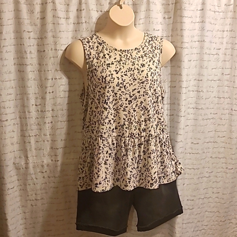 Peplum tank in abstract animal print